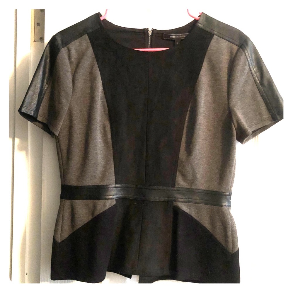 NWOT BCBGMaxazria black and gray peplum top